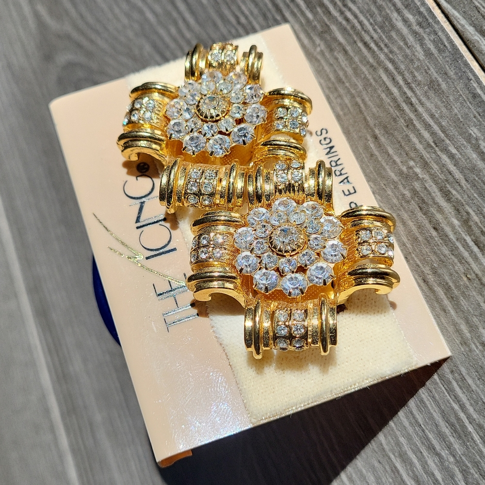 Gold Faux Diamond Clip On Earrings